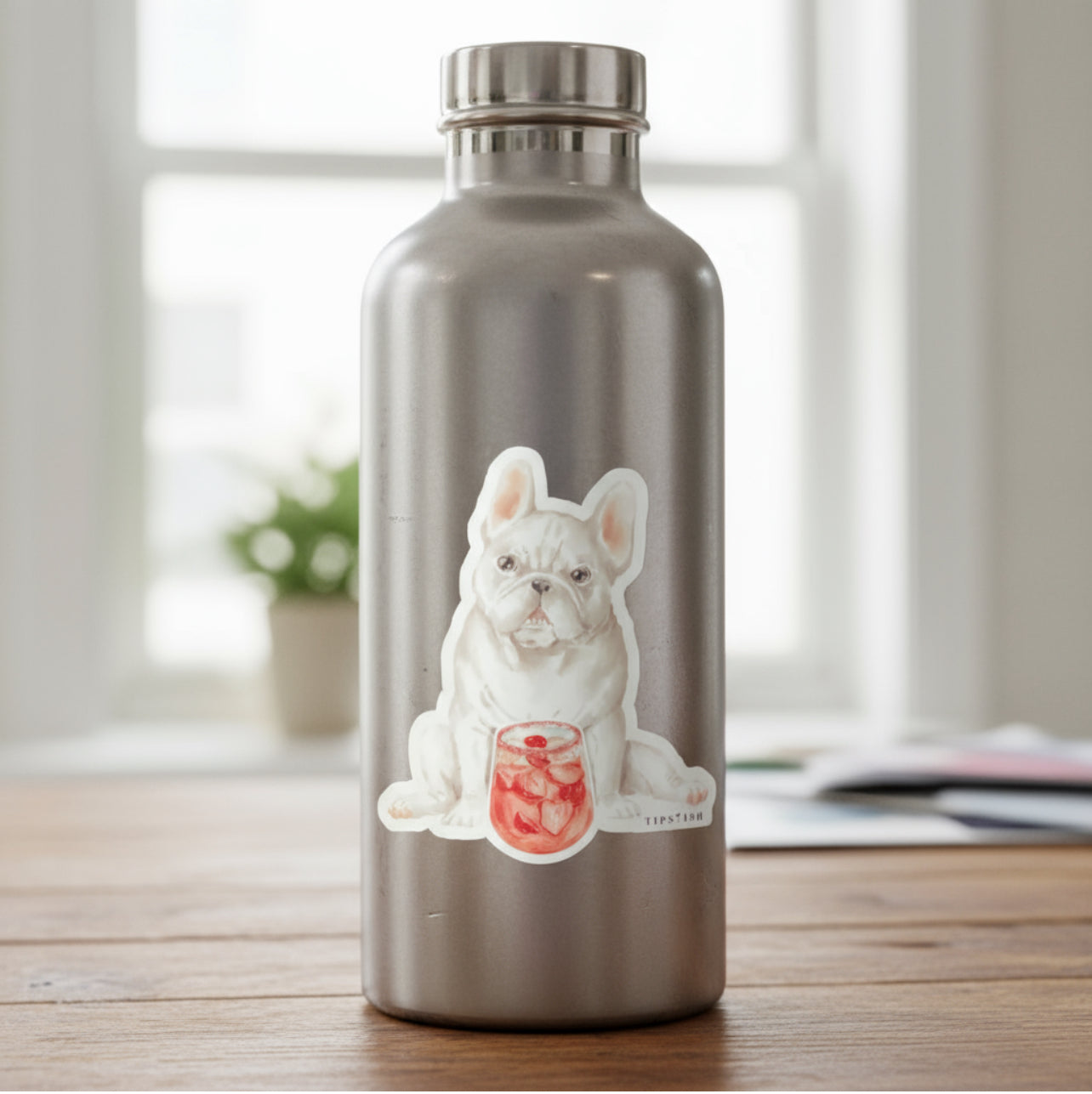 French Bulldog “Frenchie” With Cocktail Vinyl Sticker