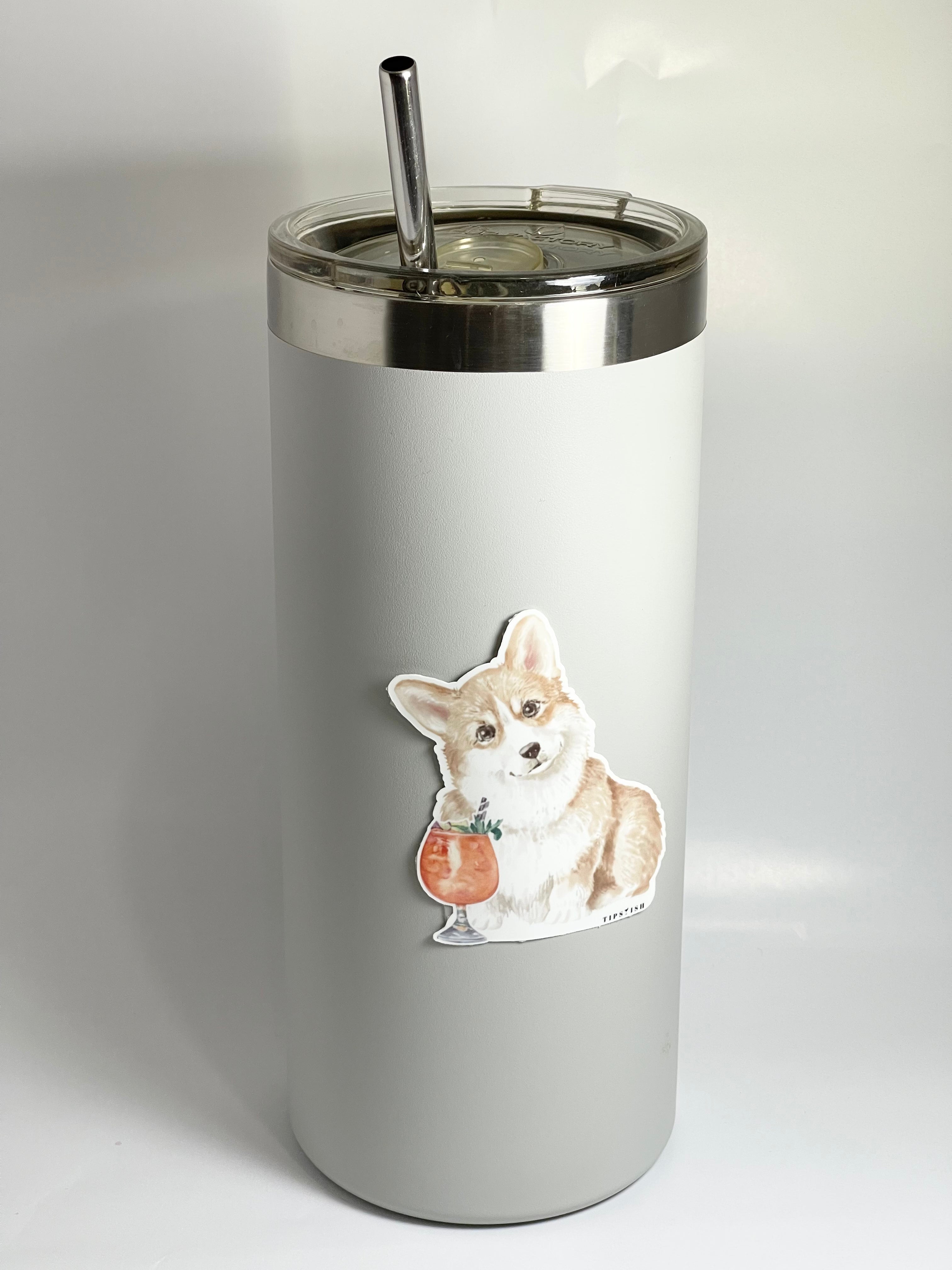 Corgi And Cocktail: Waterproof Vinyl Sticker