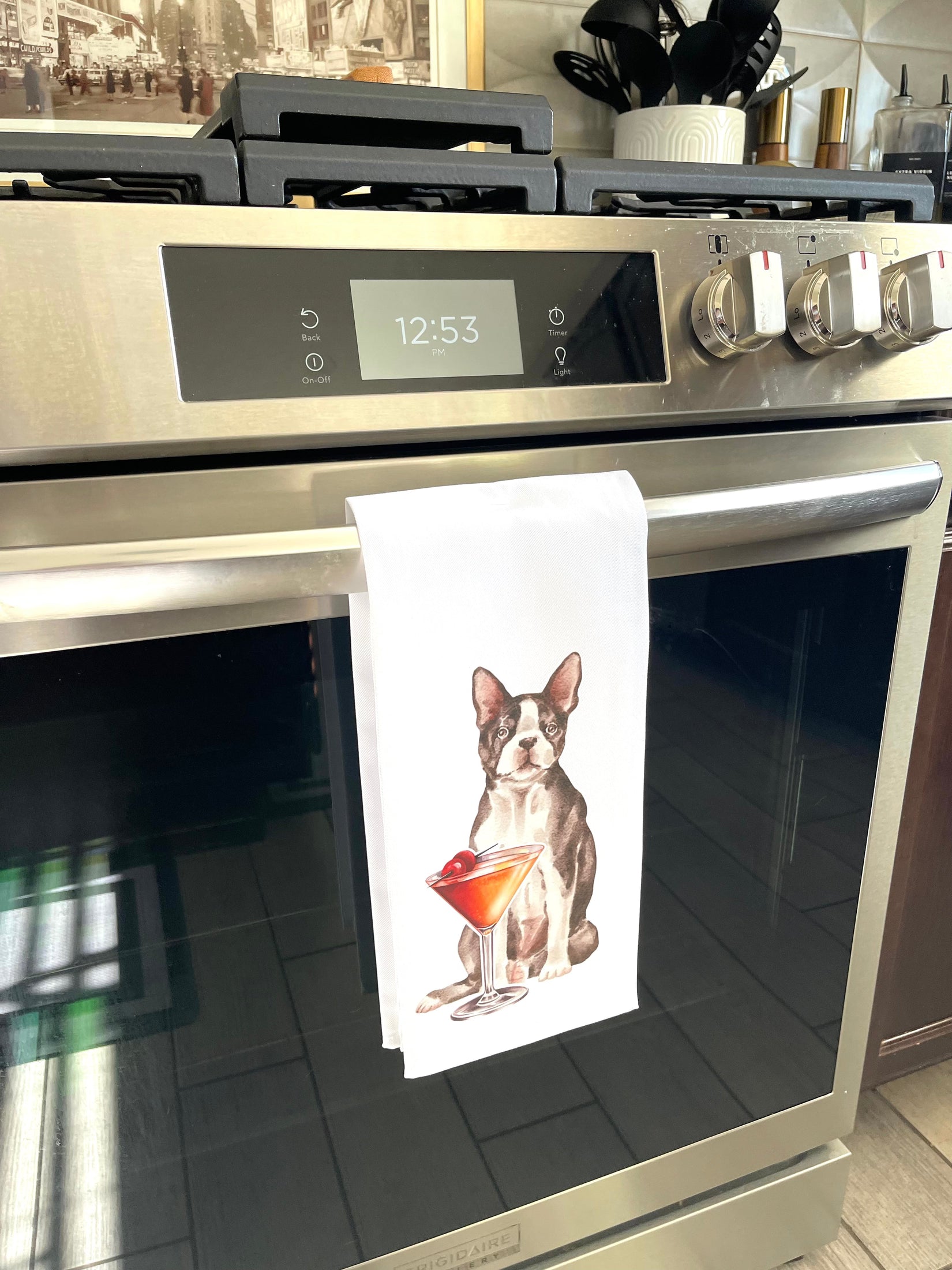 Boston Terrier Bar Towel | Ward 8 Cocktail Kitchen Towel | Home Bar Gift for Cocktail Lovers