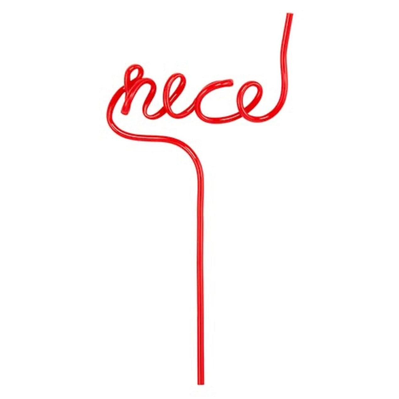 red straw for christmas drinks that spells out the word "nice" at the top