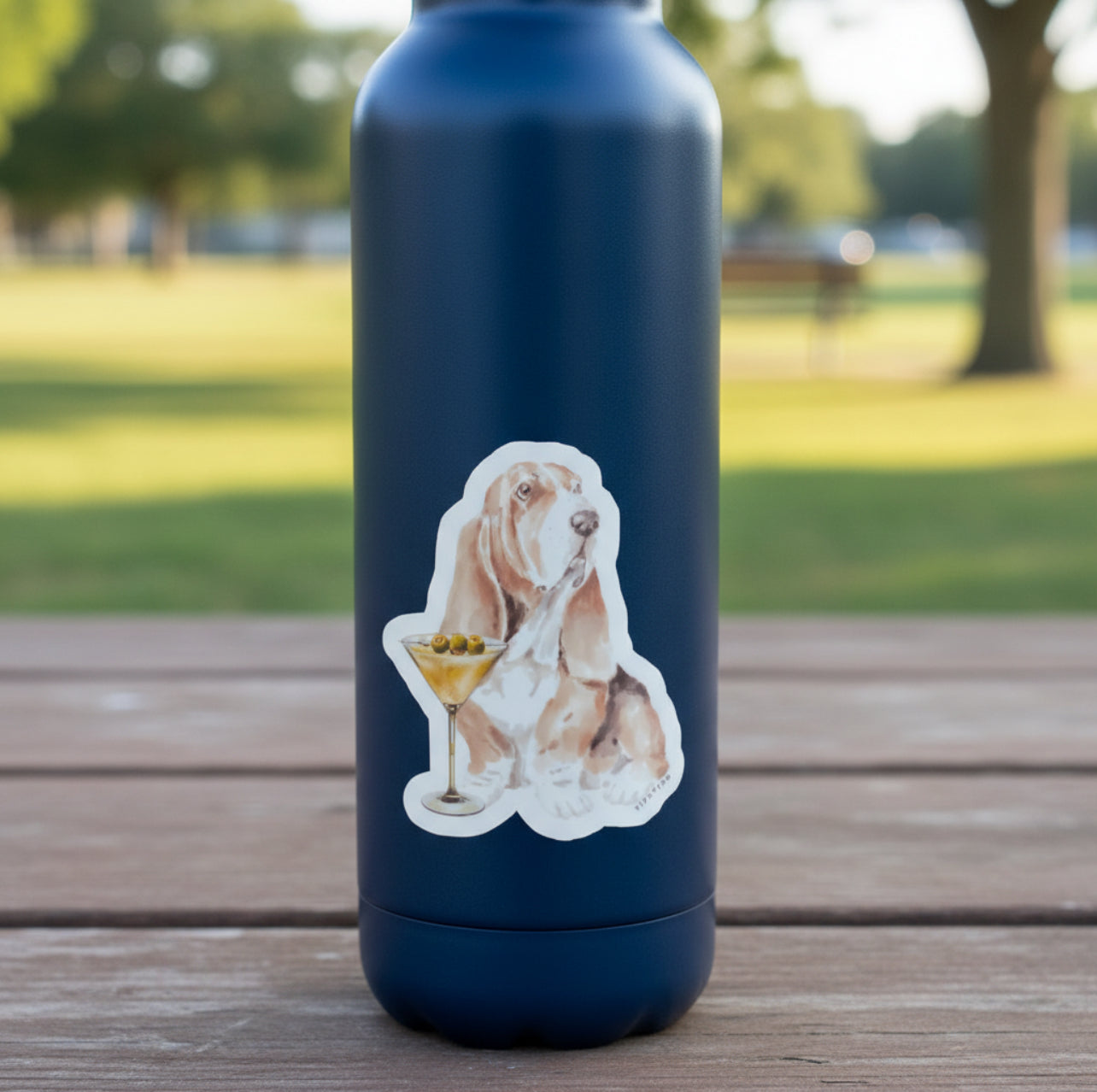 Basset Hound With Martini Vinyl Sticker