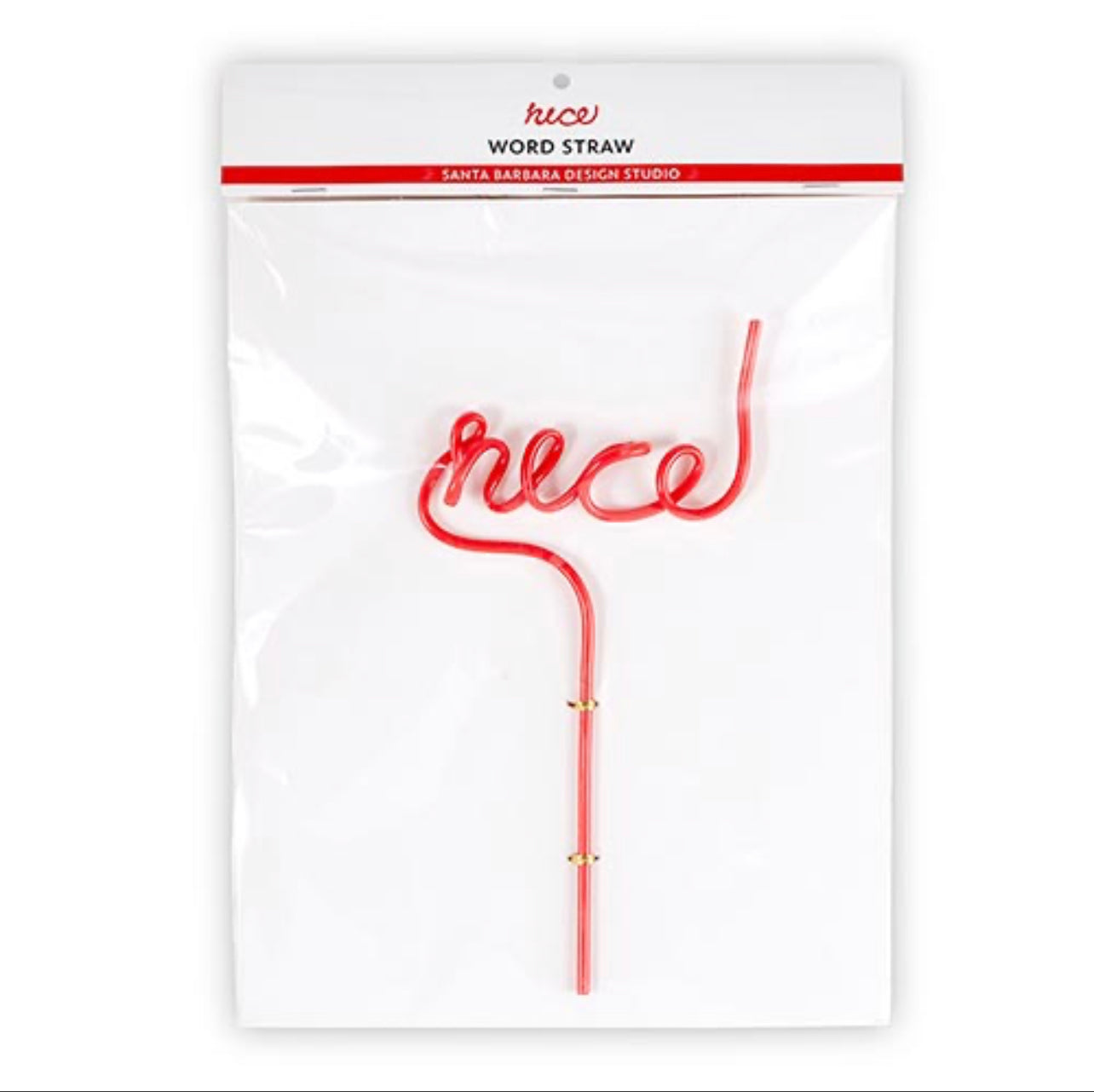 the "nice" word straw comes in a festive red and white package