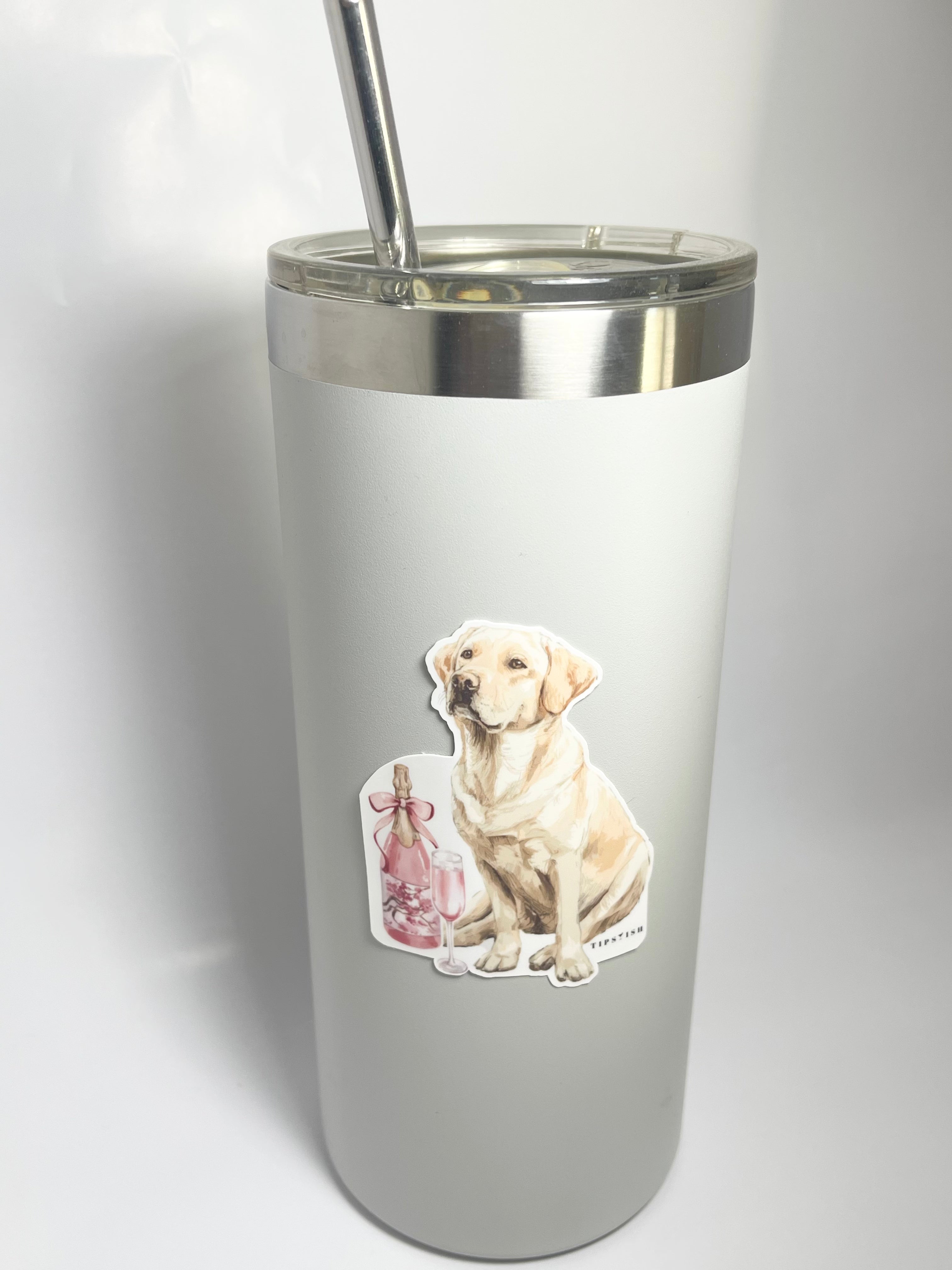 Golden Labrador Retriever With Bottle of Wine: Waterproof Vinyl Sticker