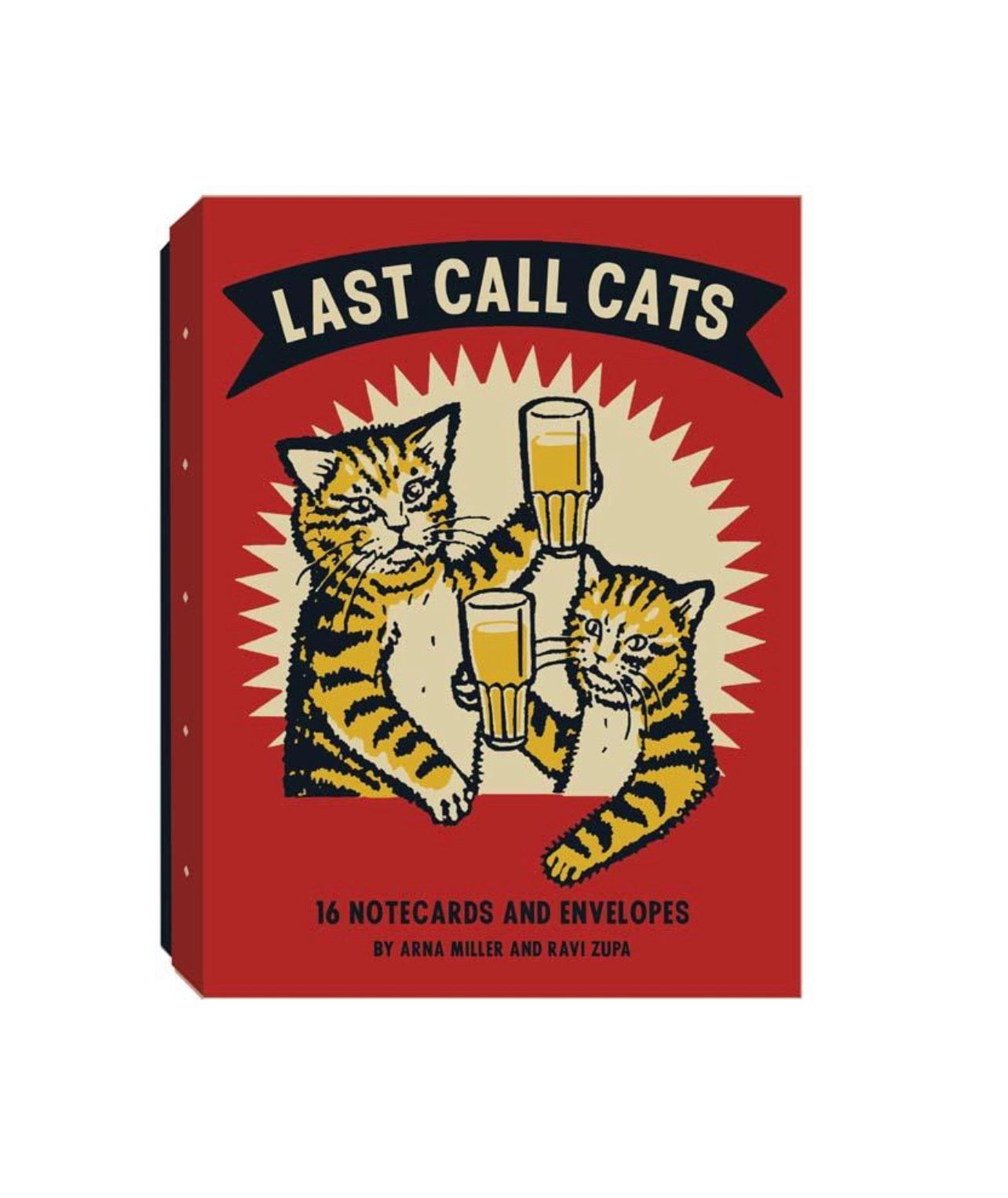 Last Call Cats notecard set box with retro illustrated cats holding beer glasses