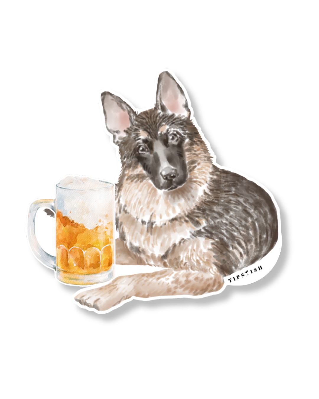 German Shepherd With Beer Vinyl Sticker