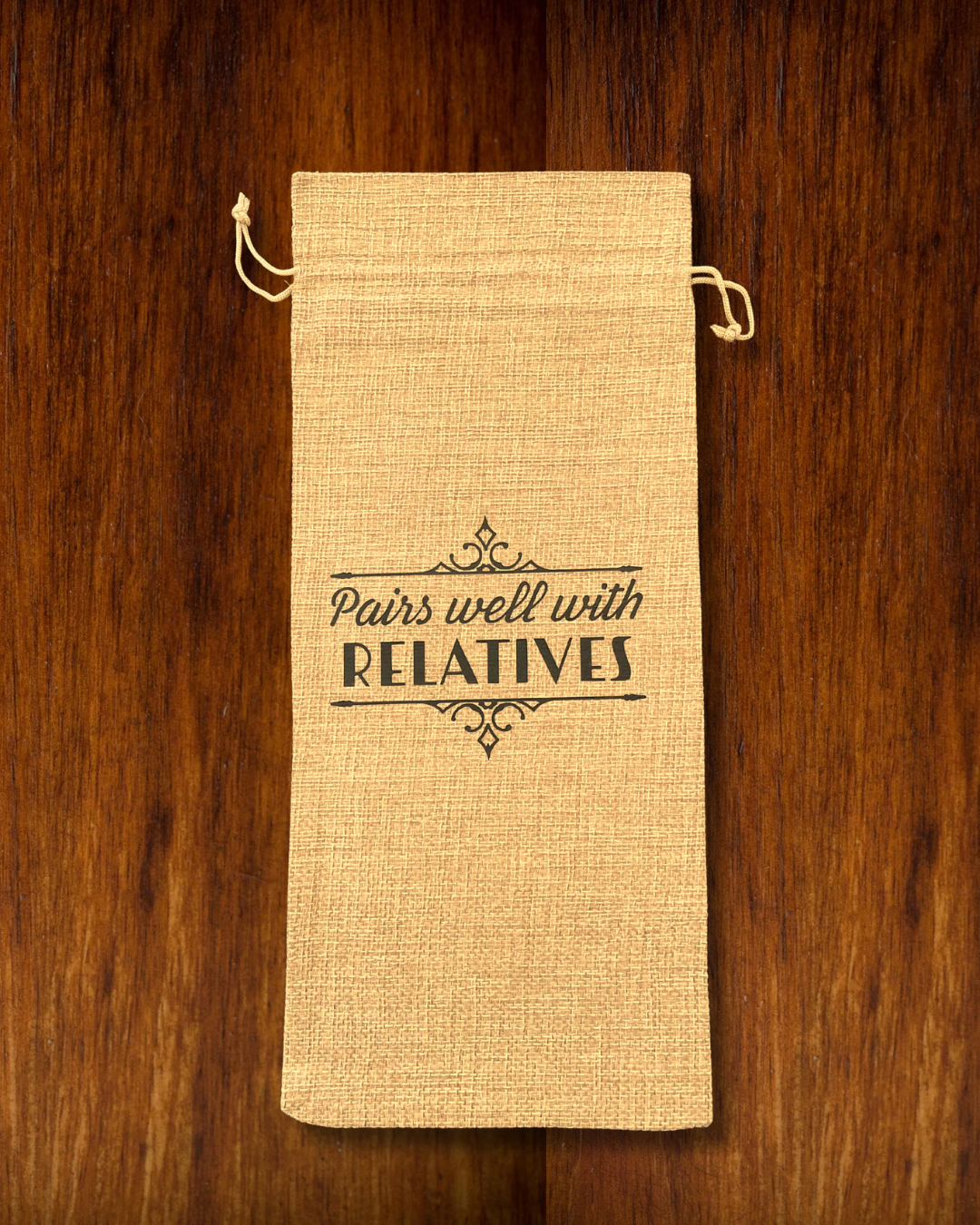Pairs Well With Relatives, Natural - Reusable Wine Bag