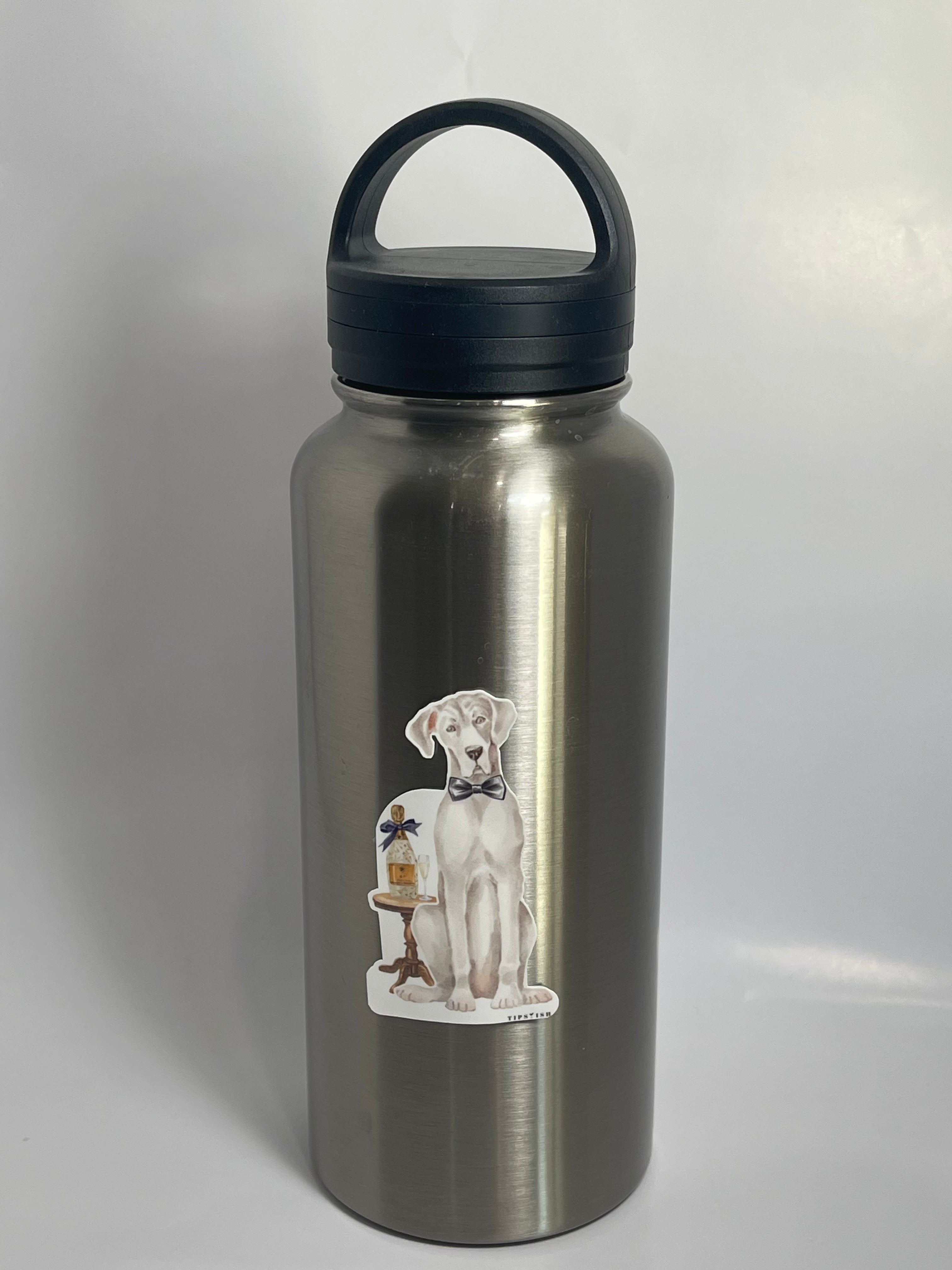 Great Dane With Champagne: Waterproof Vinyl Sticker