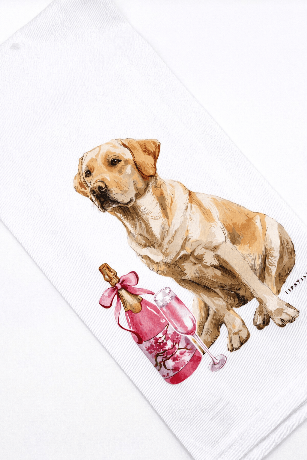 Dog with a pink bottle on a white background