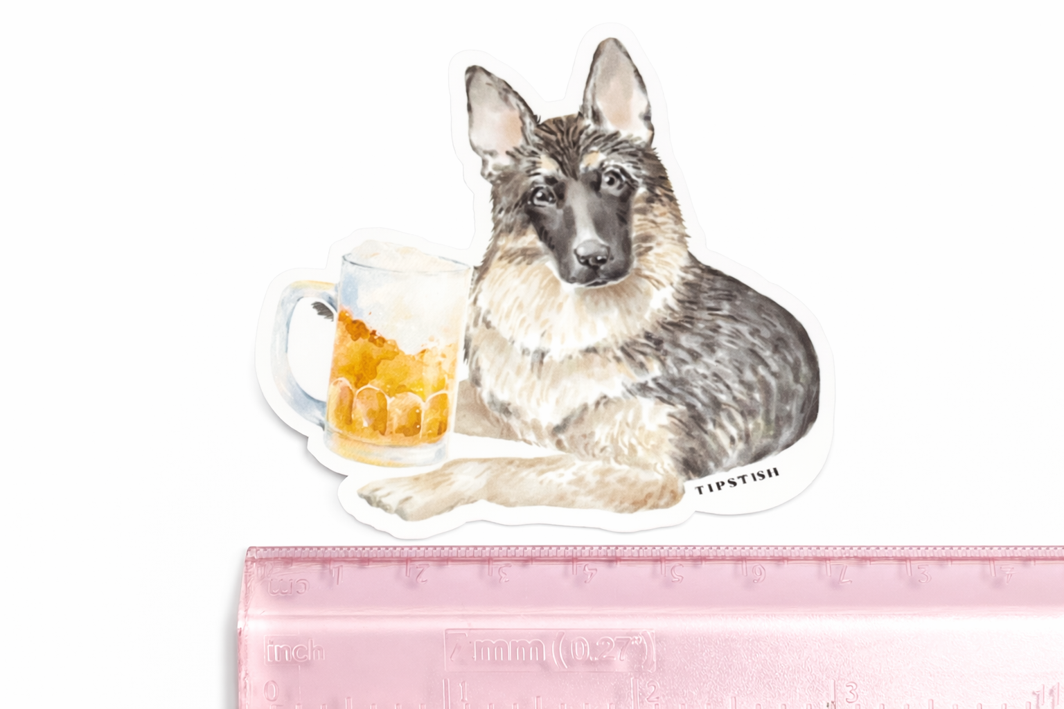 Dog with a mug of beer on a white background