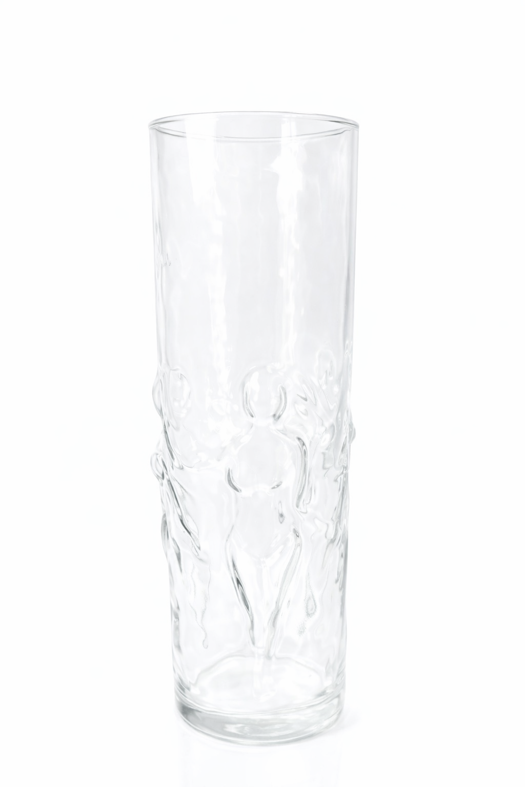 Clear glass  with textured design on a white background