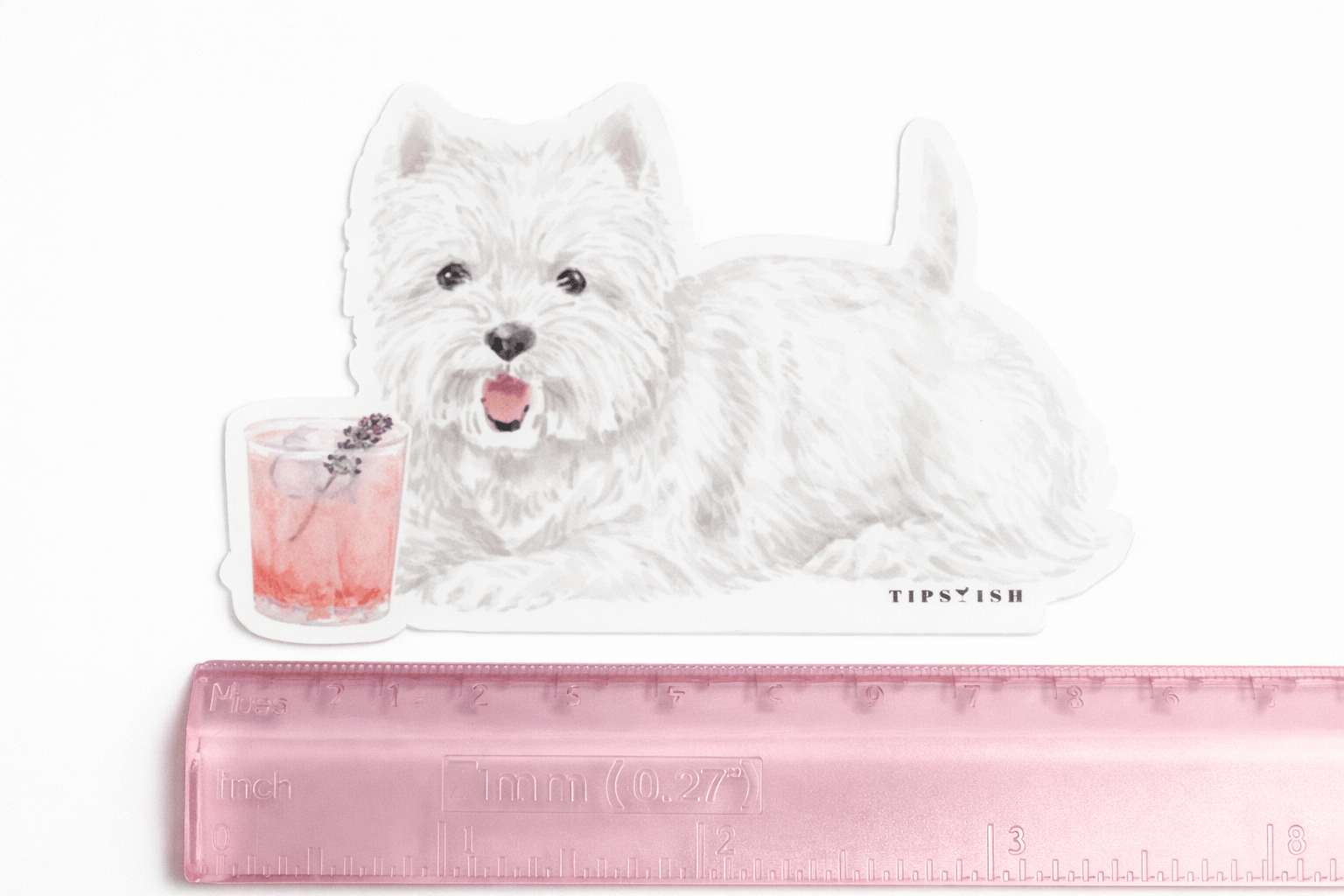 Westie with a Cocktail Vinyl Sticker – Cute Dog Bar Sticker for Pet & Cocktail Lovers