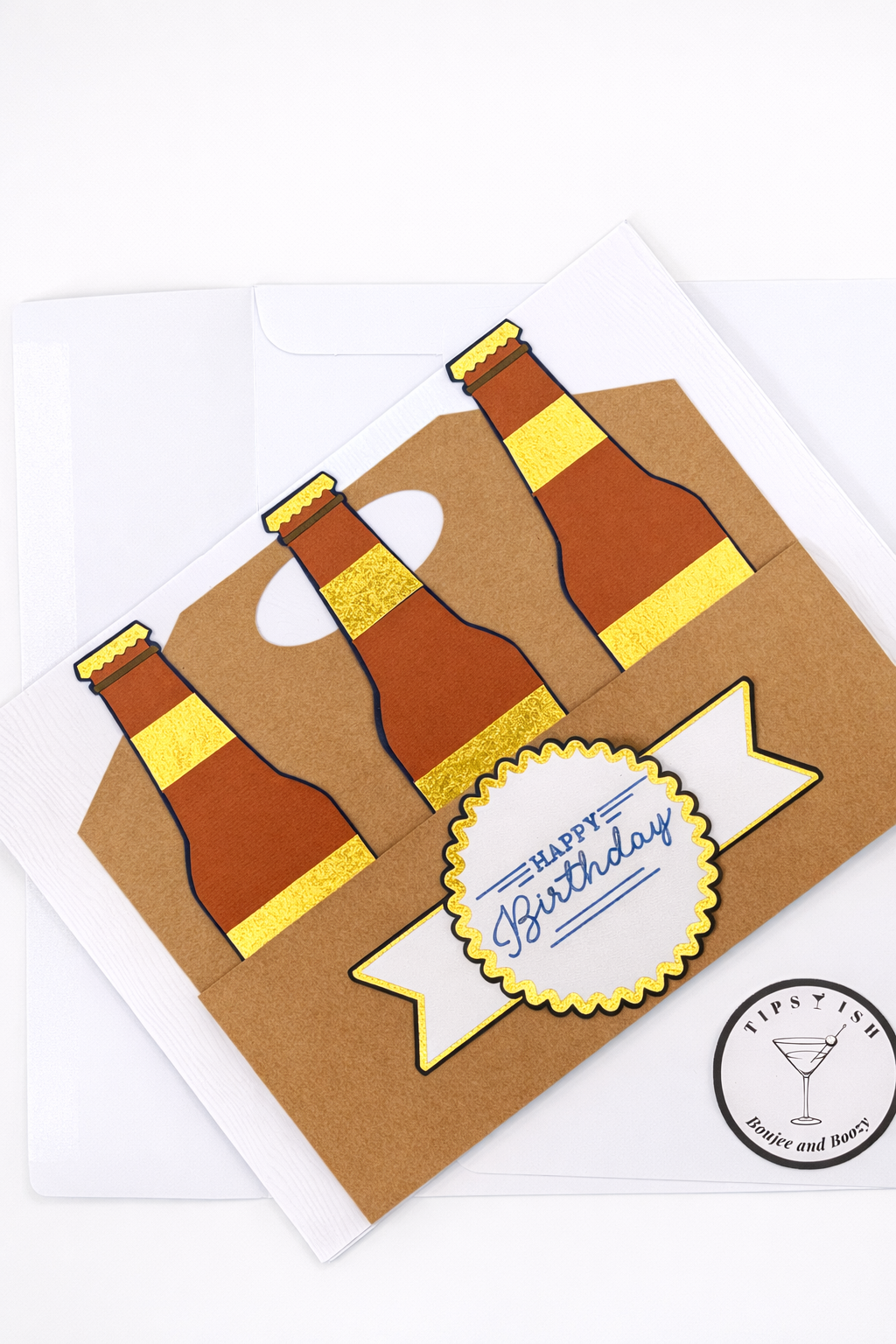 Birthday card with beer bottle design and 'Happy Birthday' text on a white background