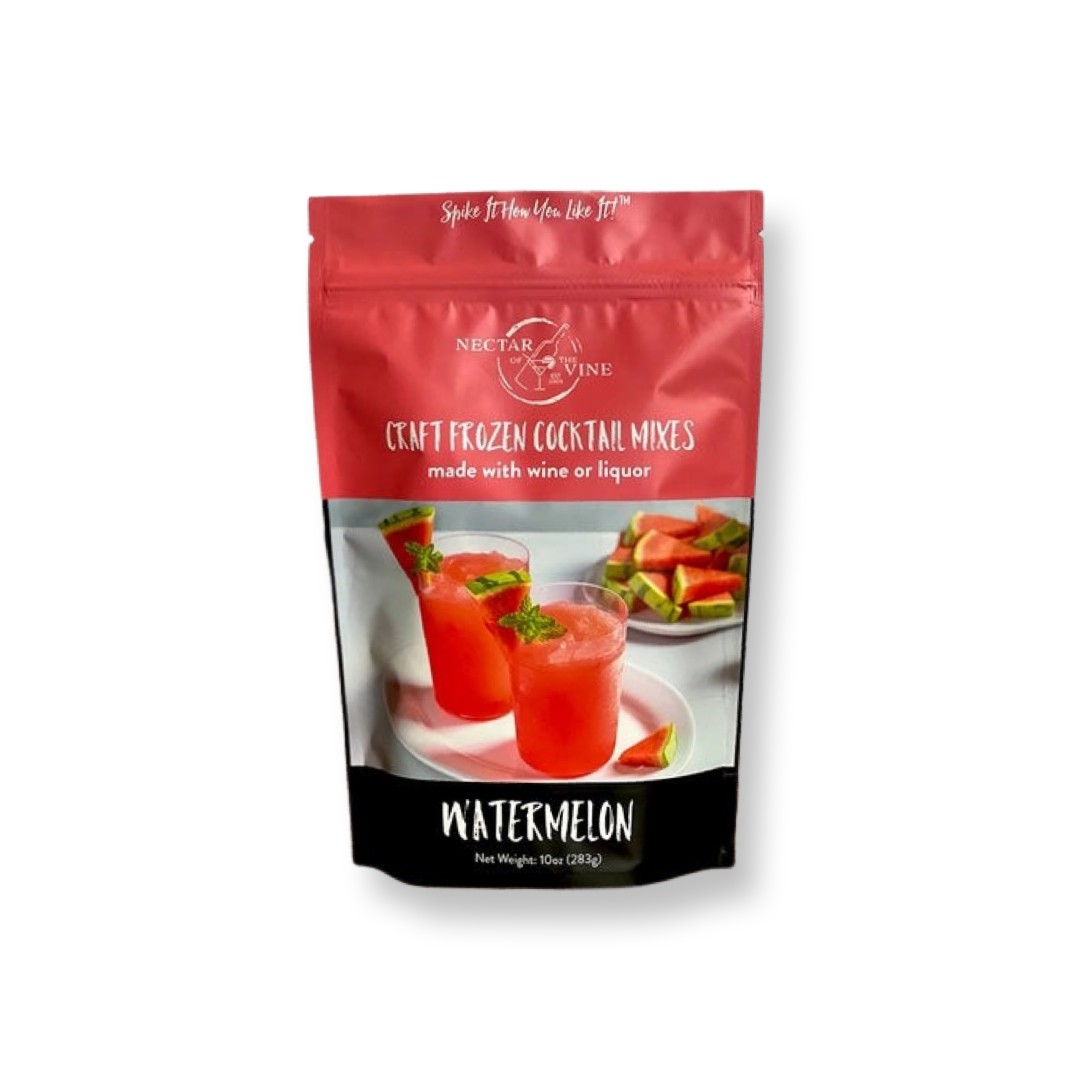Package of watermelon flavored cocktail mix that can be made with wine or liquor