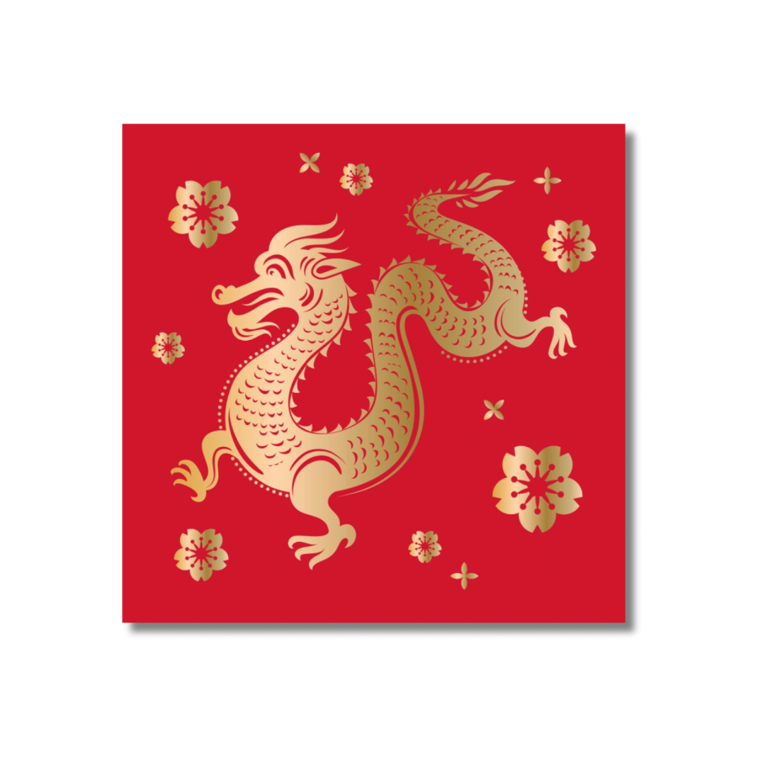 Chinese New Year Cocktail Napkins | Red and Gold Dragon - Pack of 20