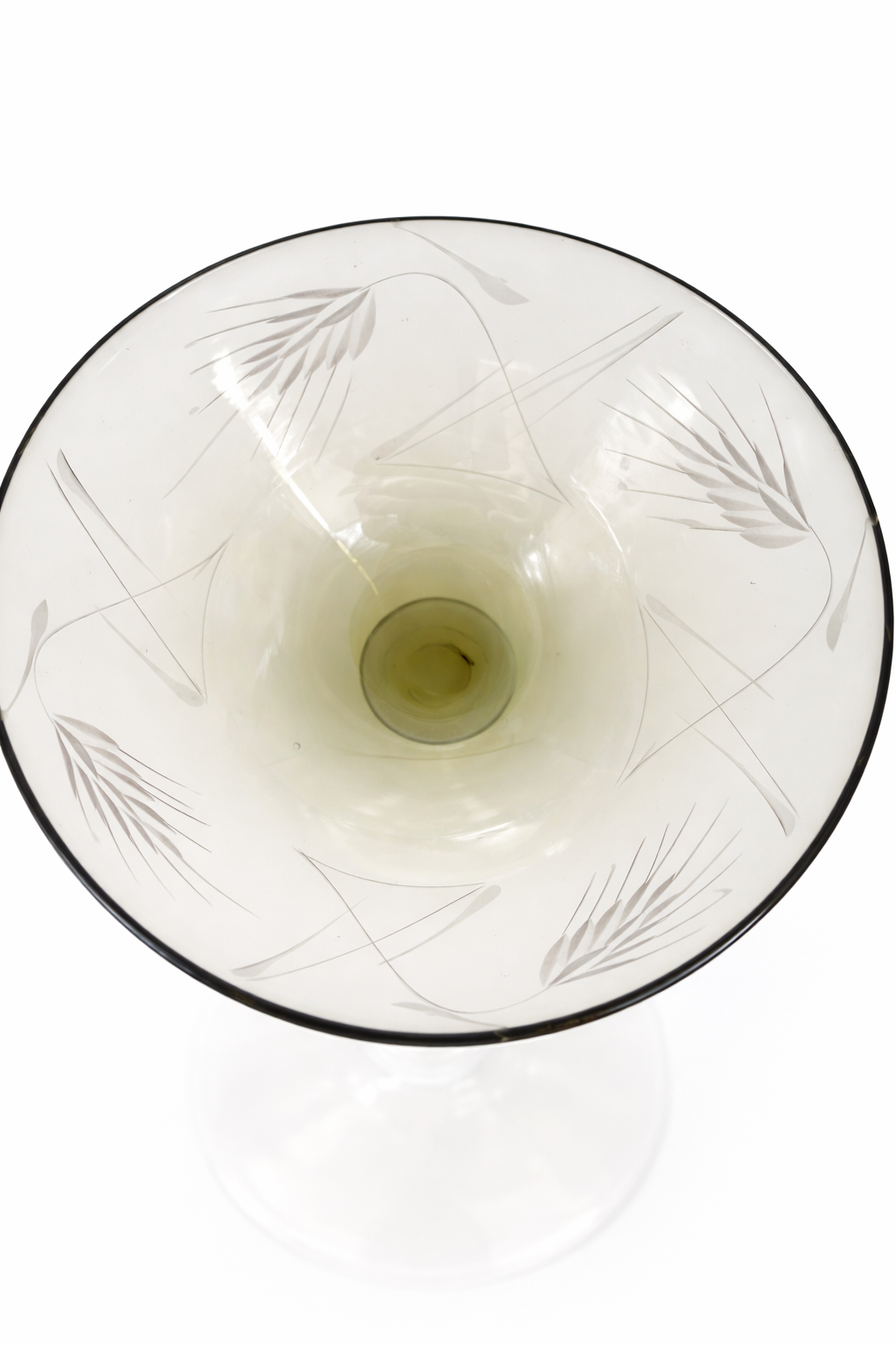 Top view of Art Deco etched opaline champagne coupe