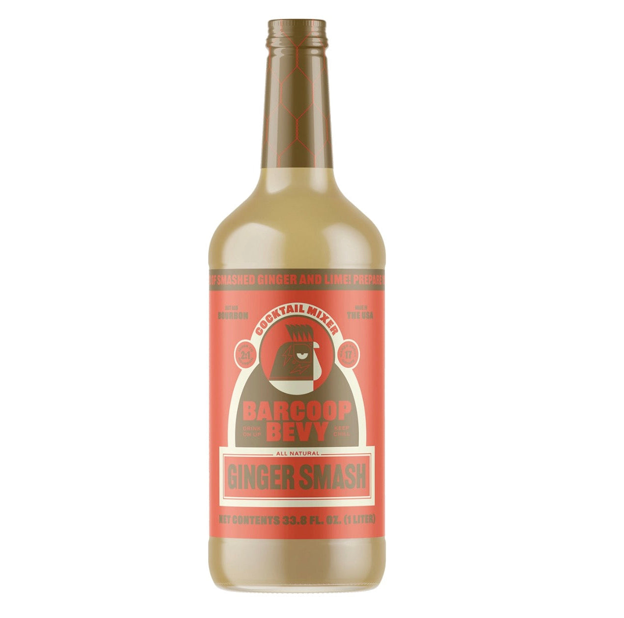 Barcoop Bevy ginger smash cocktail mixer bottle with ginger and lime flavor on white background
