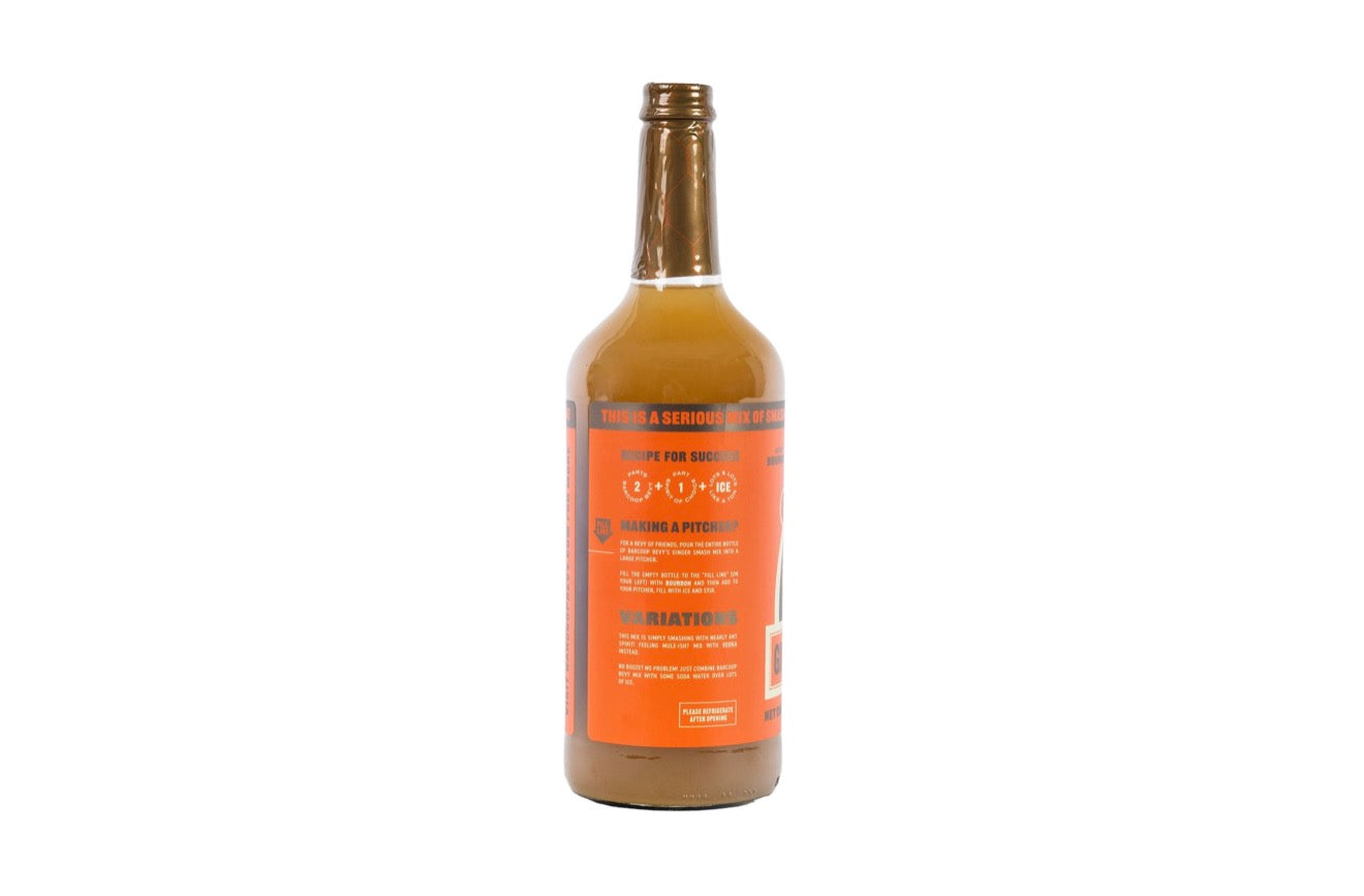 Side label of Barcoop Bevy ginger smash mixer showing recipe instructions and serving ideas