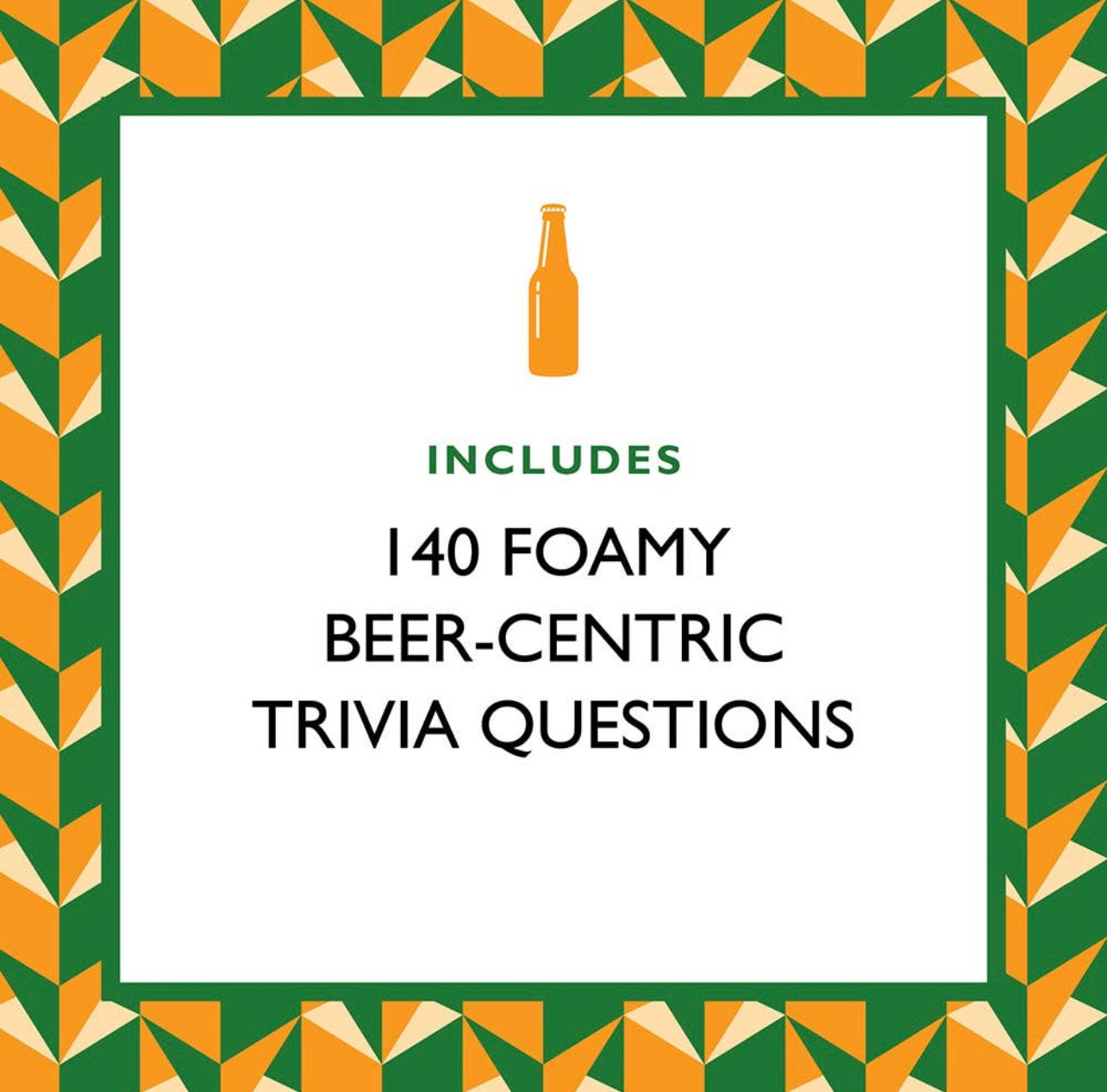 Feature graphic highlighting that the Beer Trivia game includes 140 beer-centric trivia questions, a fun gift for cocktail and beer lovers.