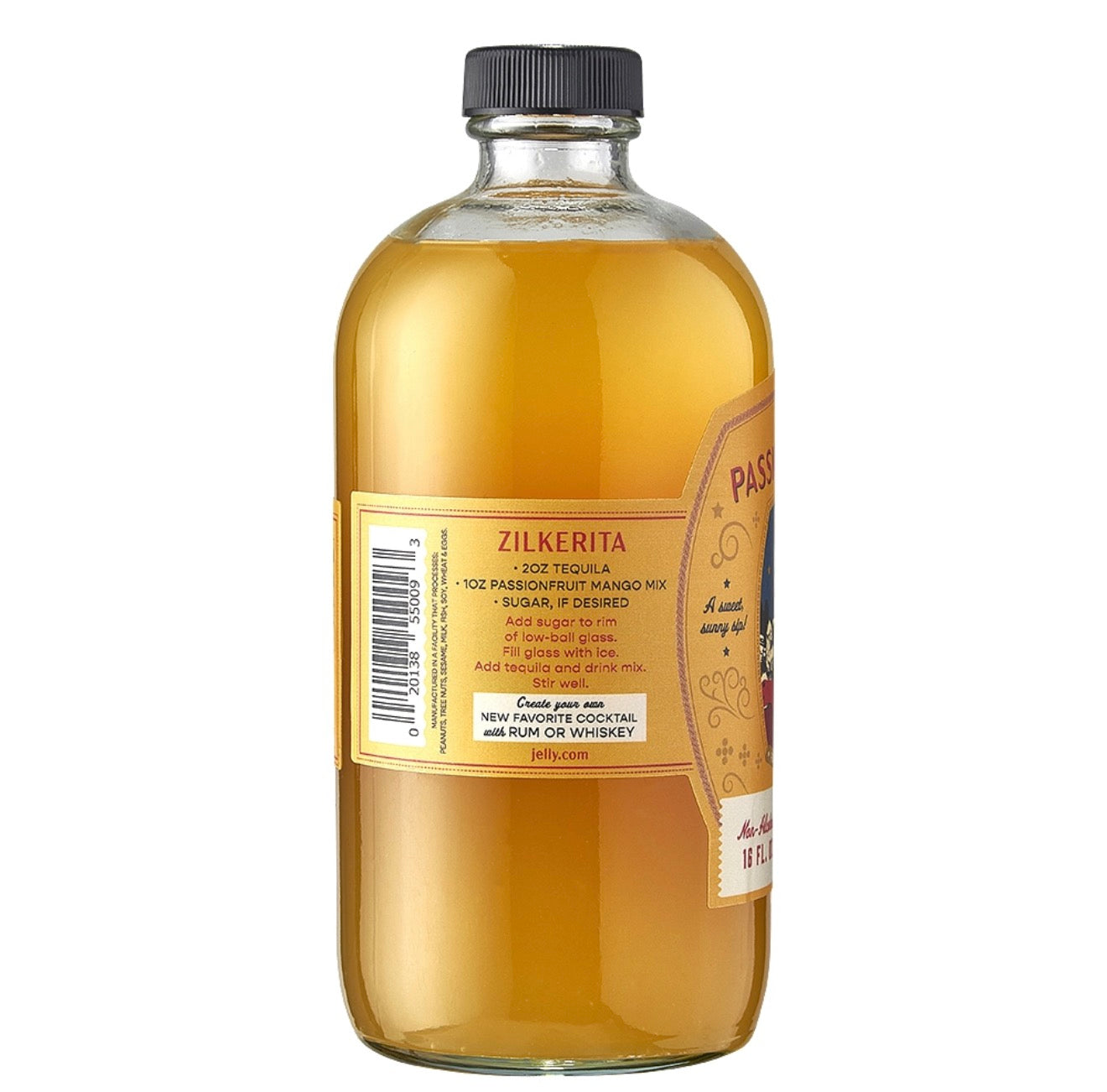 Side label of Dietz passionfruit mango mixer showing cocktail recipe and usage instructions