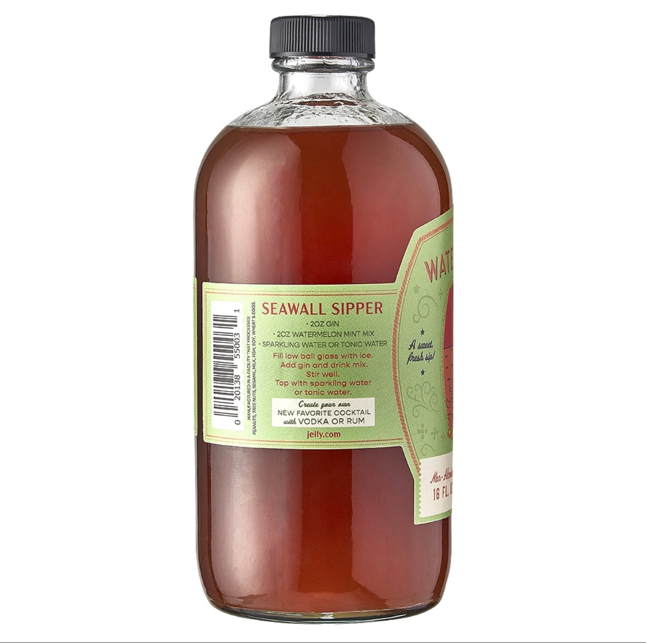 Side label of Dietz watermelon mint mixer showing cocktail recipe and serving suggestions