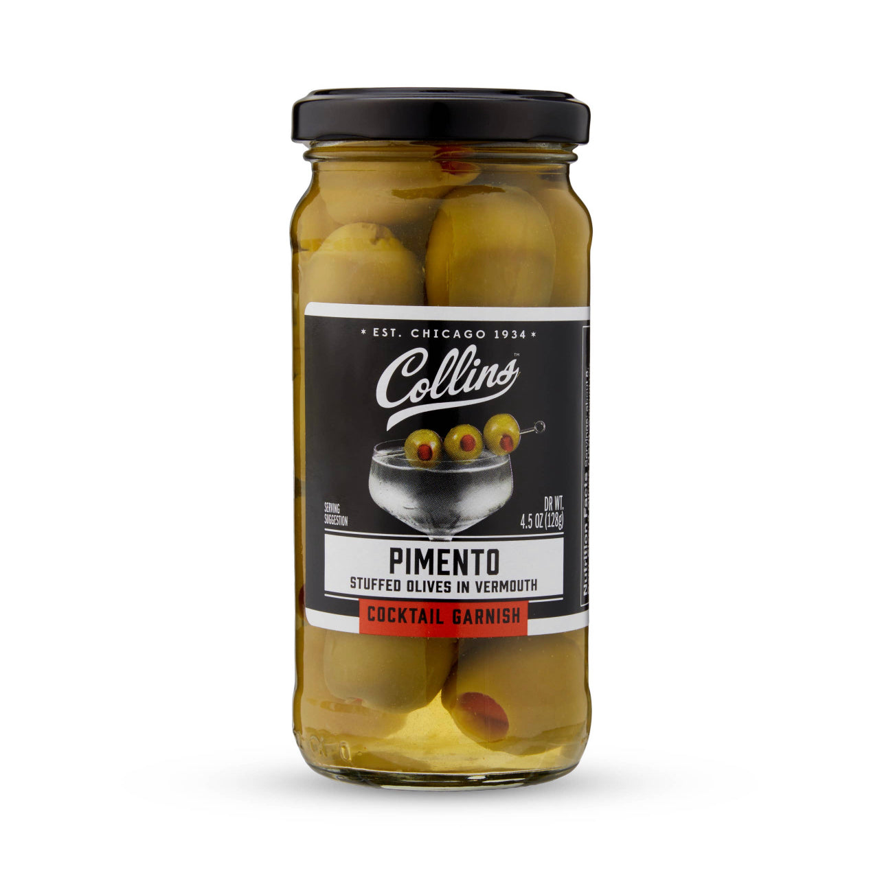 Jar of pimento stuffed olives in vermouth