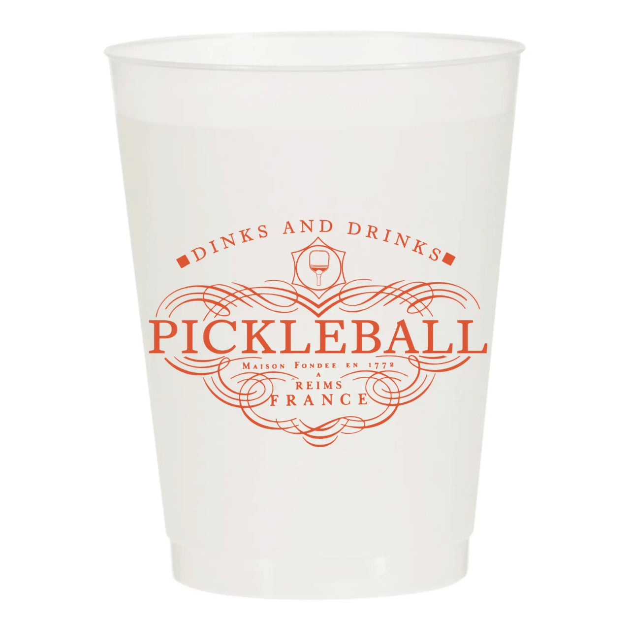 16 oz white plastic frost cup with a pickleball design