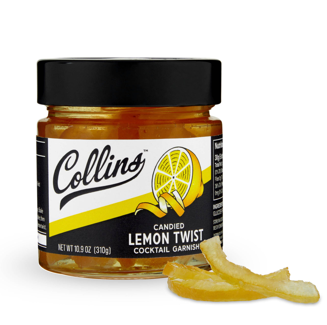 10.9 oz jar of candied lemon twist cocktail garnish by Collins