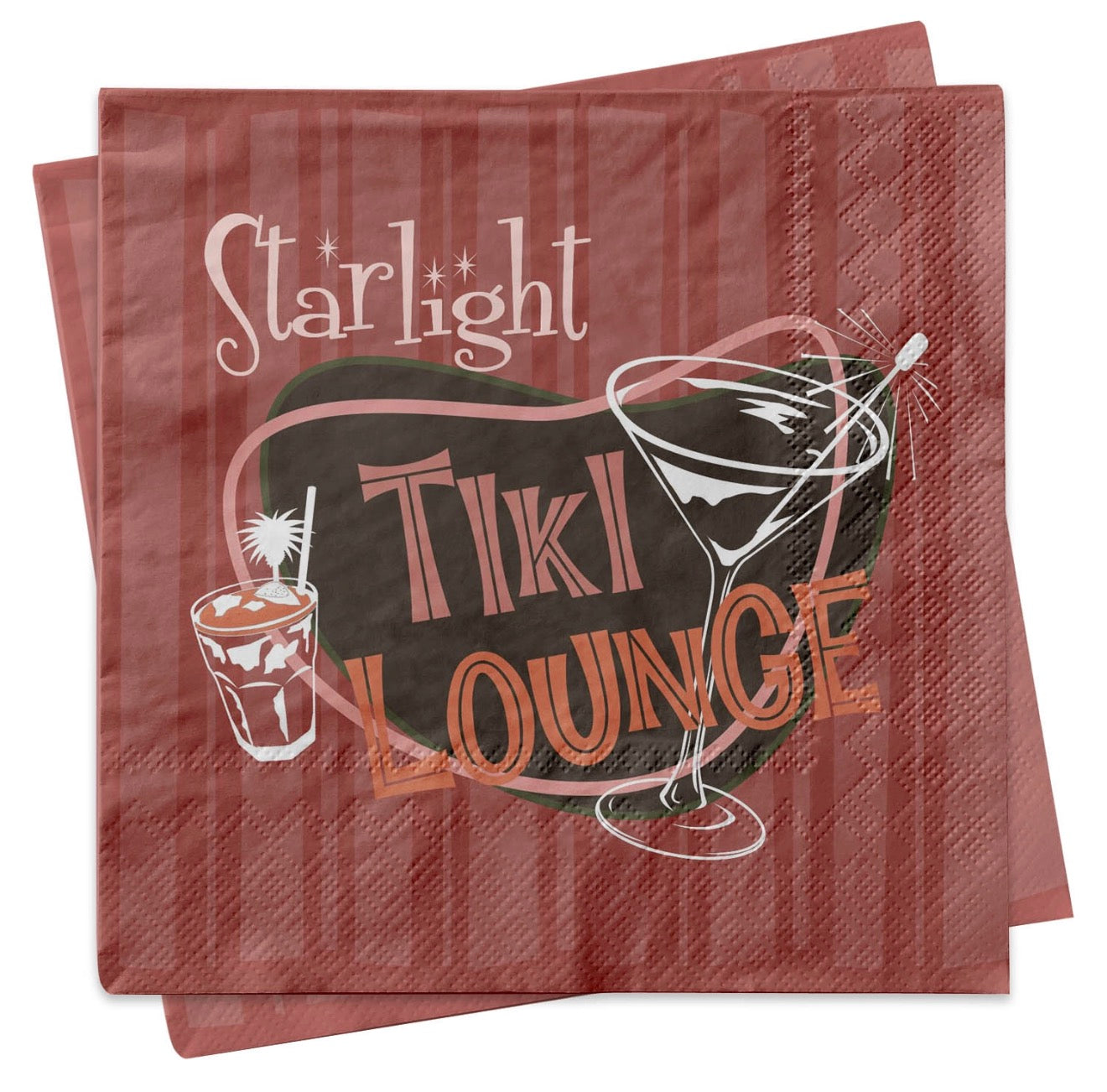 Set of retro Starlight Tiki Lounge cocktail napkins with vintage tiki bar design