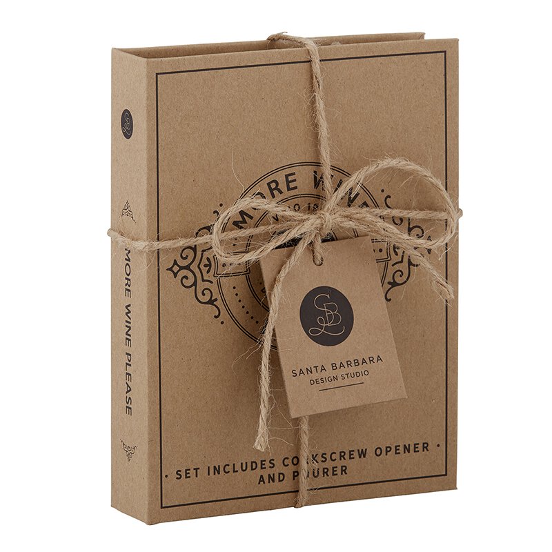"More Wine Please" craft gift box that includes a corkscrew opener and pourer