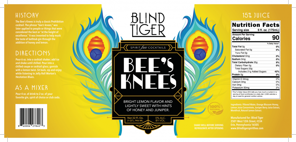 information label for bee's knees drink mix