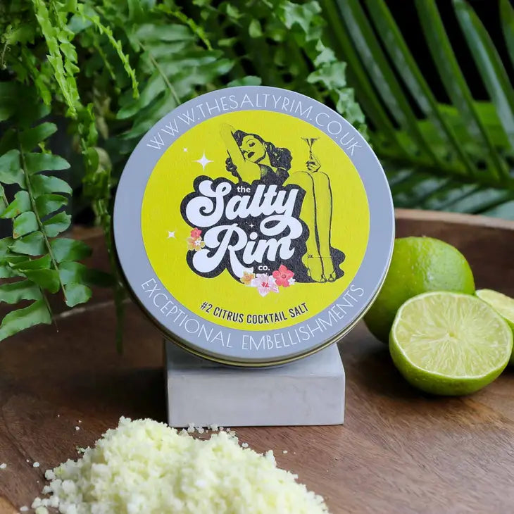 white cocktail salt with citrus flavored flakes 
