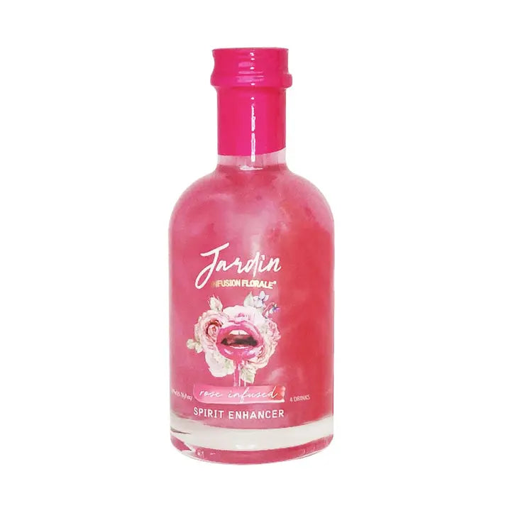 bottle of rose flavored mix for cocktails and nonalcoholic drinks